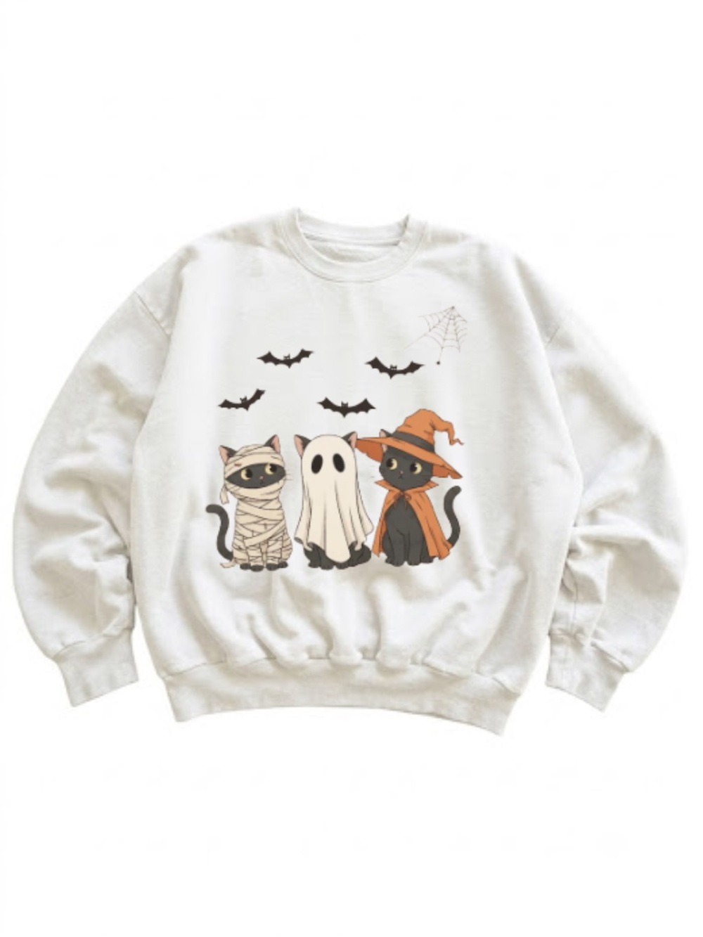 Gildan Halloween Cat Crewneck Sweatshirt in White